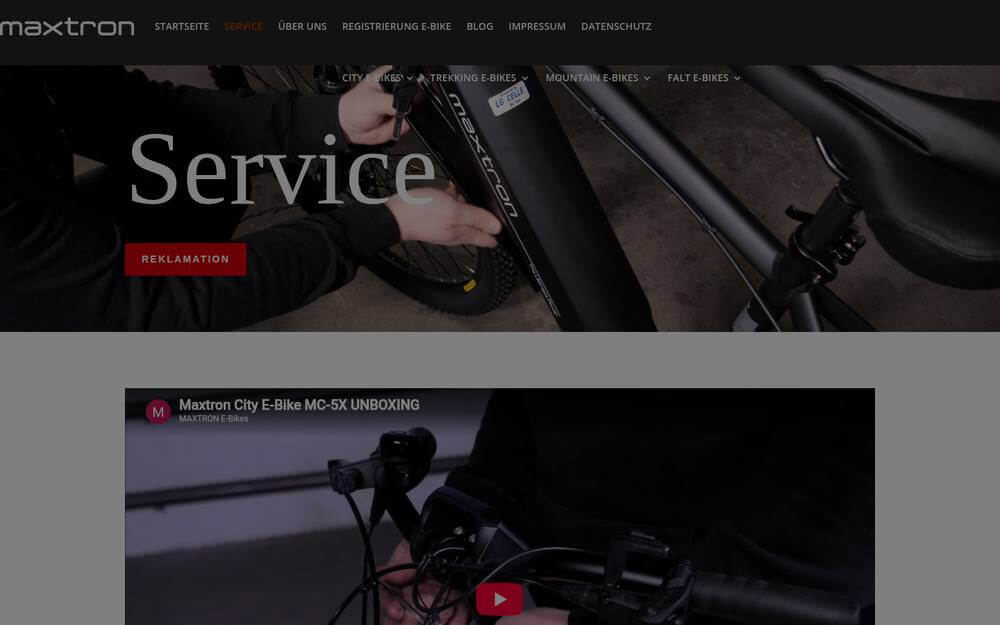 Screenshot of the Maxtron Bikes service page featuring Bike-Engel
