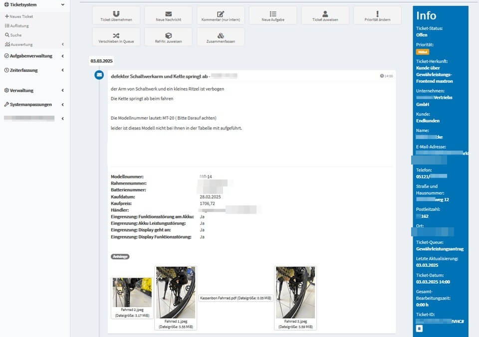 Bike-Service-Portal: Vorgang mit Verlauf, Fotos und Dokumenten